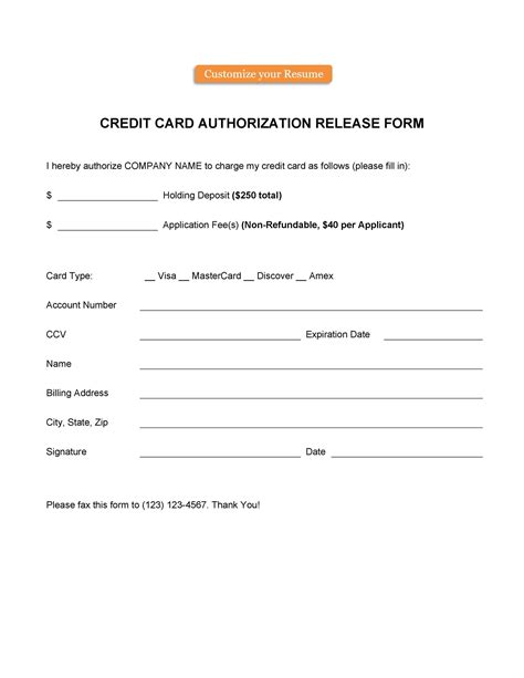 Authorization For Credit Card Transactions